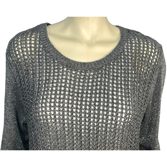 3-FOR-$30 Kenneth Cole Sz L Misha Pullover Sweater Mesh Knit Sparkly Silver New - Picture 4 of 11
